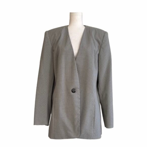 Liz Baker Blazer Essentials Black White Checkered One Button Front Size 14 Tall - Picture 1 of 14